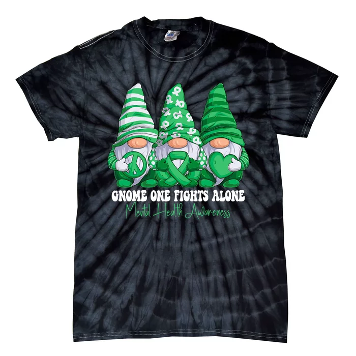 Mental Health Awareness Month Green Ribbon Gnomies Support Tie-Dye T-Shirt