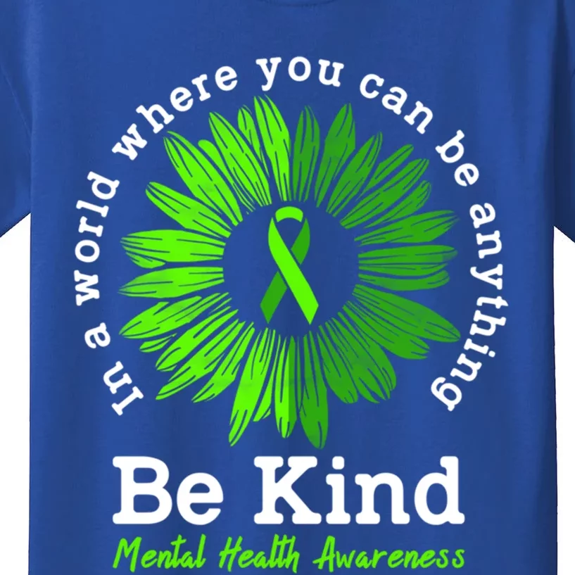 Mental Health Awareness Month Be Kind Green Ribbon Sunflower Gift Kids T-Shirt