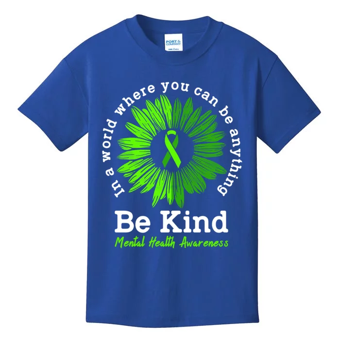 Mental Health Awareness Month Be Kind Green Ribbon Sunflower Gift Kids T-Shirt