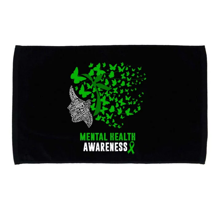 Mental Health Awareness Butterflies Green Ribbon Microfiber Hand Towel