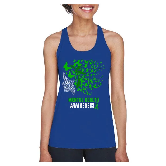 Mental Health Awareness Butterflies Green Ribbon Women's Racerback Tank