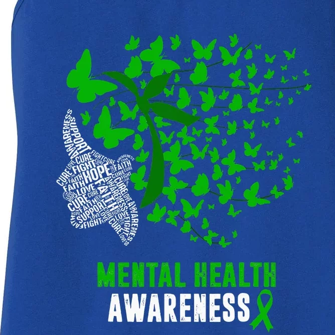 Mental Health Awareness Butterflies Green Ribbon Women's Racerback Tank