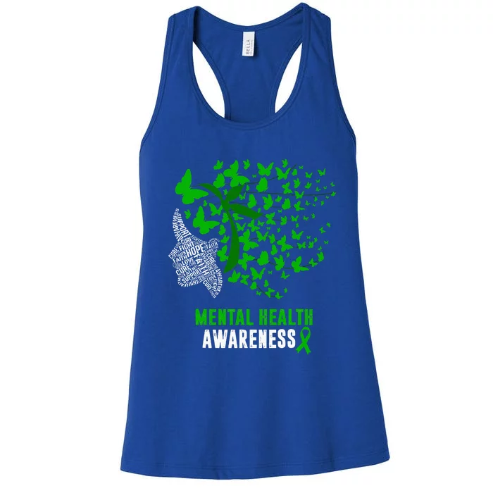 Mental Health Awareness Butterflies Green Ribbon Women's Racerback Tank