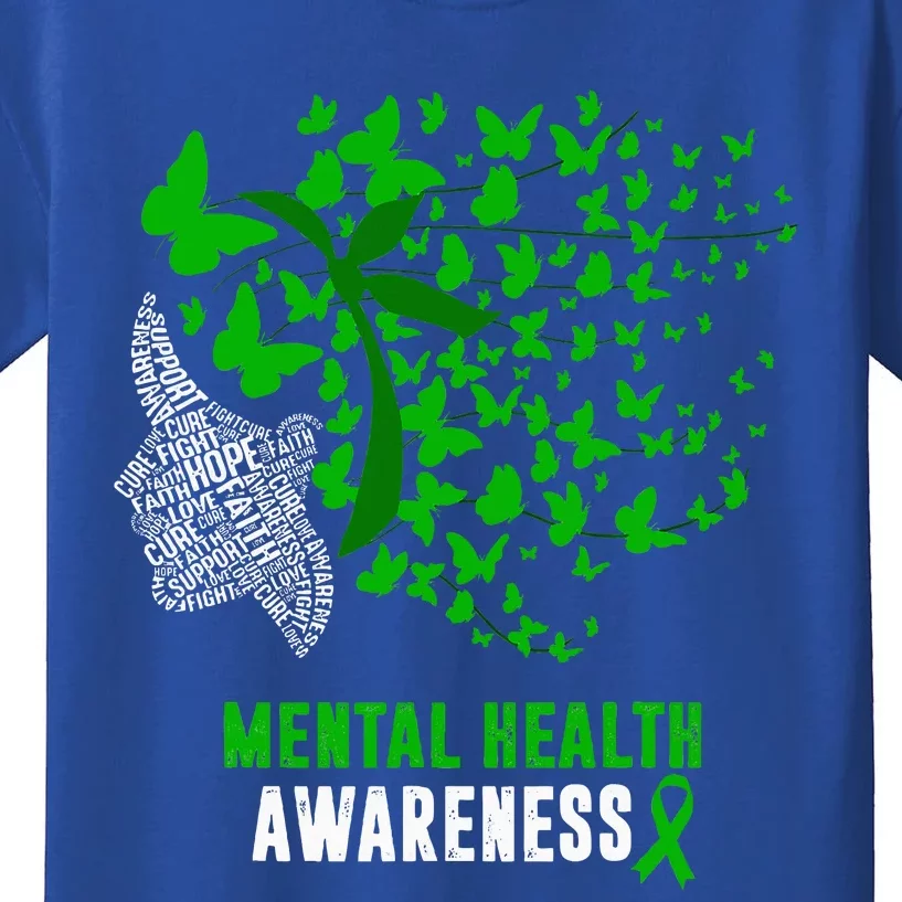 Mental Health Awareness Butterflies Green Ribbon Kids T-Shirt