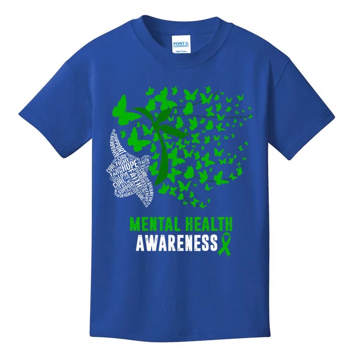 Mental Health Awareness Butterflies Green Ribbon Kids T-Shirt