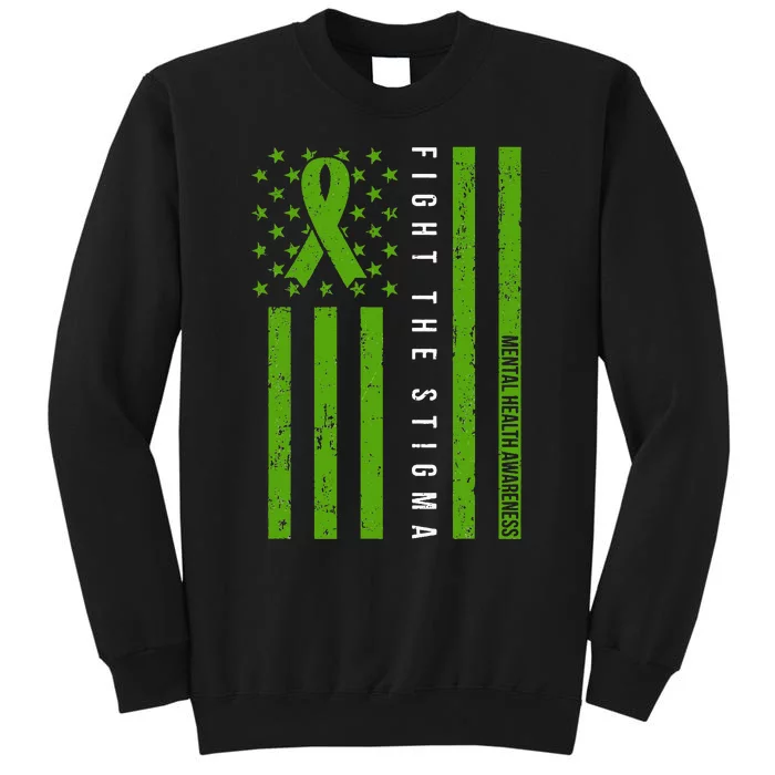 Mental Health Awareness Green Ribbon Support USA Flag Sweatshirt