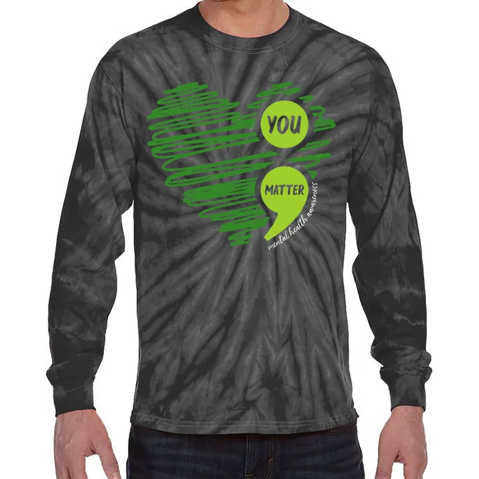 Mental Health Awareness Heart Wear Green For Mental Health Tie-Dye Long Sleeve Shirt