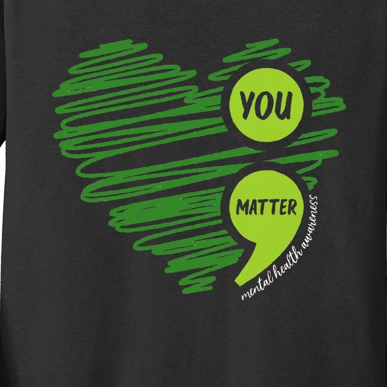 Mental Health Awareness Heart Wear Green For Mental Health Kids Long Sleeve Shirt