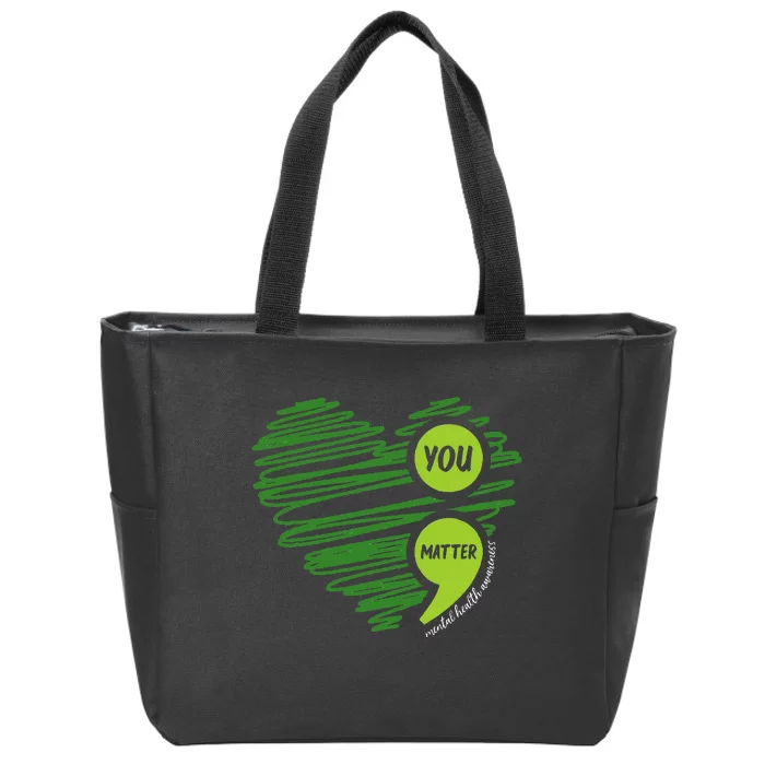 Mental Health Awareness Heart Wear Green For Mental Health Zip Tote Bag