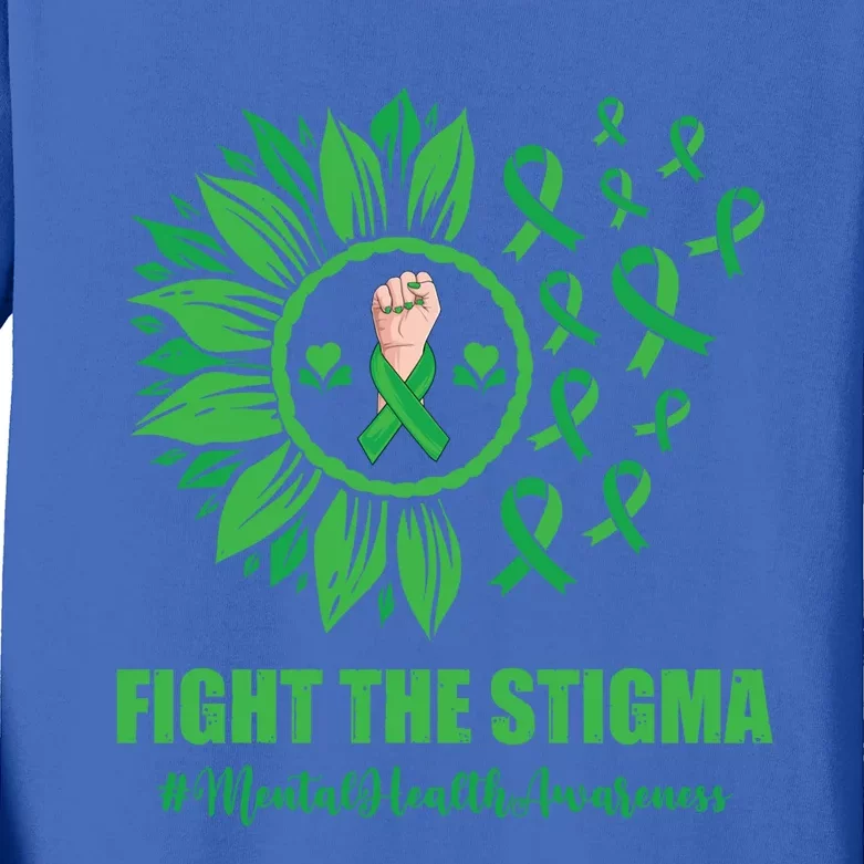 Mental Health Awareness Gift Fight The Stigma Green Ribbon Cute Gift Kids Long Sleeve Shirt