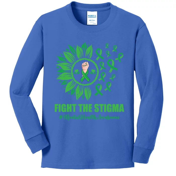 Mental Health Awareness Gift Fight The Stigma Green Ribbon Cute Gift Kids Long Sleeve Shirt