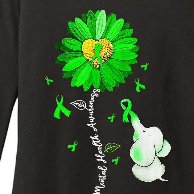 Mental Health Awareness Sunflower Green Ribbon Elephant Womens CVC Long Sleeve Shirt