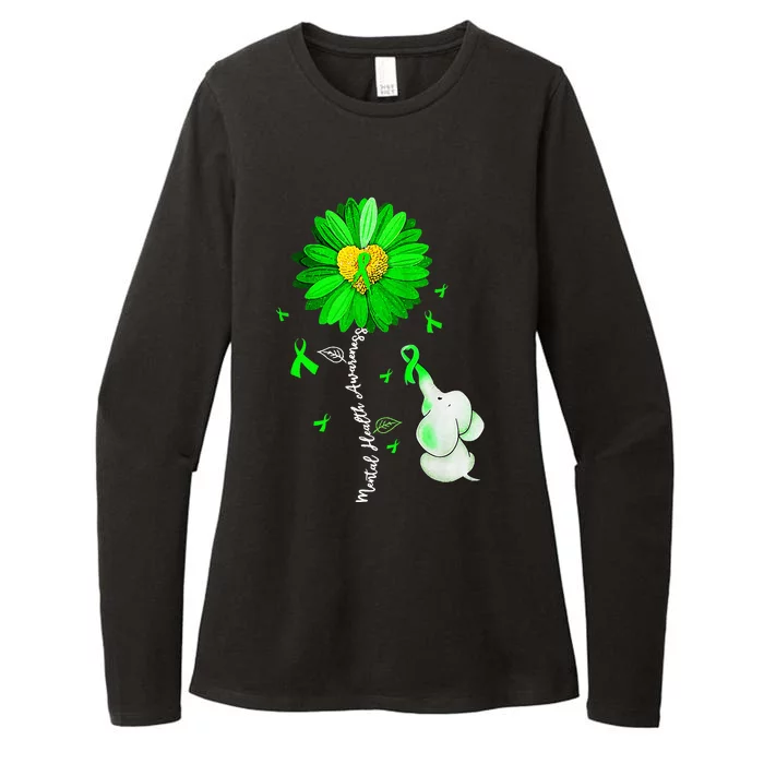 Mental Health Awareness Sunflower Green Ribbon Elephant Womens CVC Long Sleeve Shirt