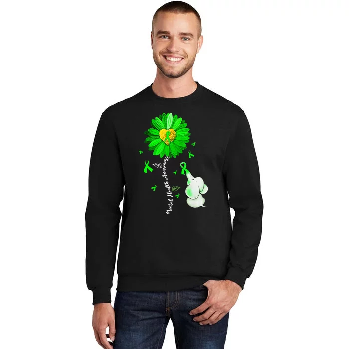 Mental Health Awareness Sunflower Green Ribbon Elephant Tall Sweatshirt