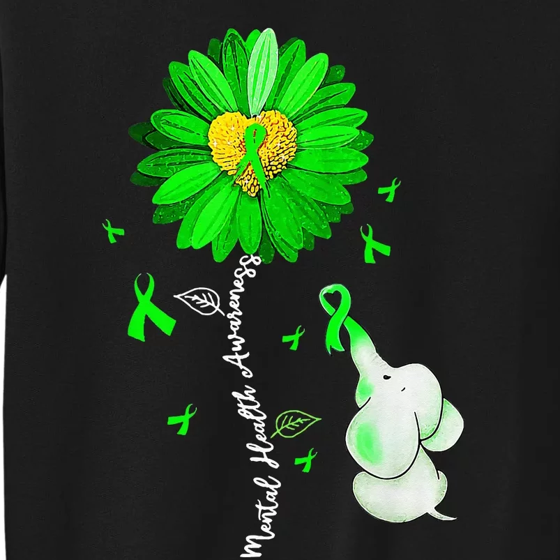 Mental Health Awareness Sunflower Green Ribbon Elephant Tall Sweatshirt