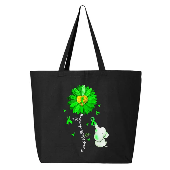 Mental Health Awareness Sunflower Green Ribbon Elephant 25L Jumbo Tote