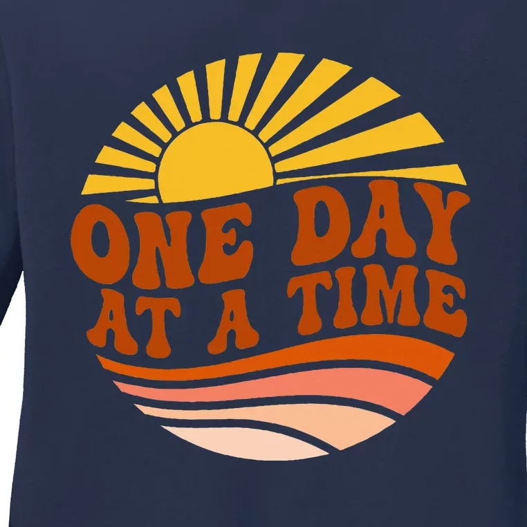 Mental Health Awareness One Day At A Time Retro Sunshine Ladies Long Sleeve Shirt