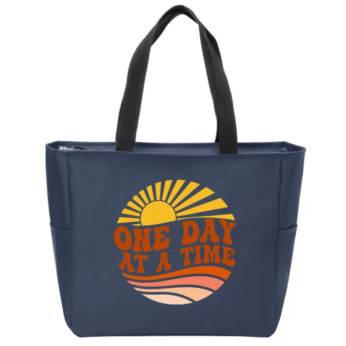 Mental Health Awareness One Day At A Time Retro Sunshine Zip Tote Bag