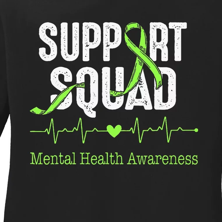 Mental Health Awareness Support Squad Green Ribbon Ladies Long Sleeve Shirt