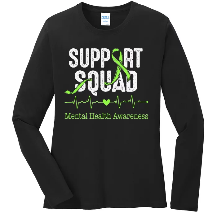 Mental Health Awareness Support Squad Green Ribbon Ladies Long Sleeve Shirt