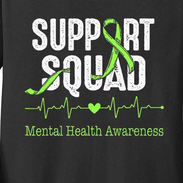 Mental Health Awareness Support Squad Green Ribbon Kids Long Sleeve Shirt