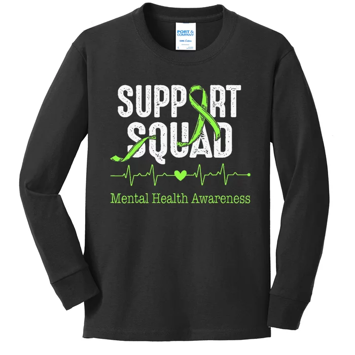 Mental Health Awareness Support Squad Green Ribbon Kids Long Sleeve Shirt