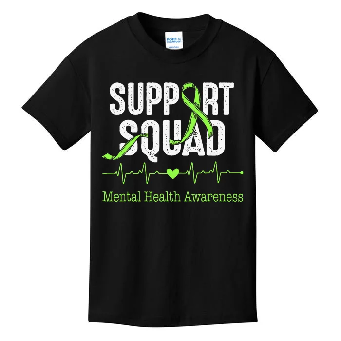 Mental Health Awareness Support Squad Green Ribbon Kids T-Shirt