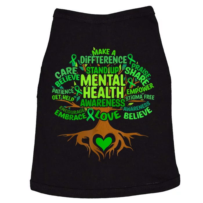 Mental Health Awareness Tree Grreen Ribbon Doggie Tank