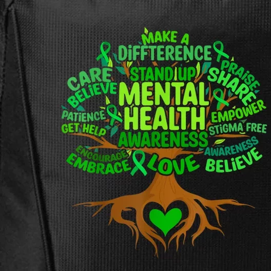 Mental Health Awareness Tree Grreen Ribbon City Backpack