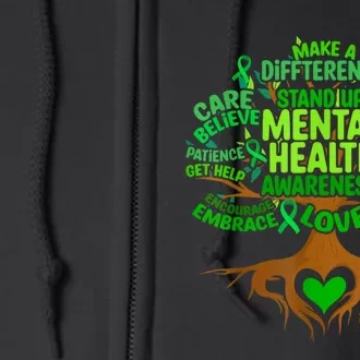 Mental Health Awareness Tree Grreen Ribbon Full Zip Hoodie