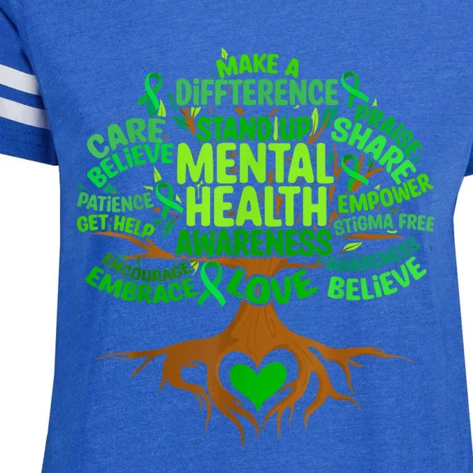 Mental Health Awareness Tree Grreen Ribbon Enza Ladies Jersey Football T-Shirt