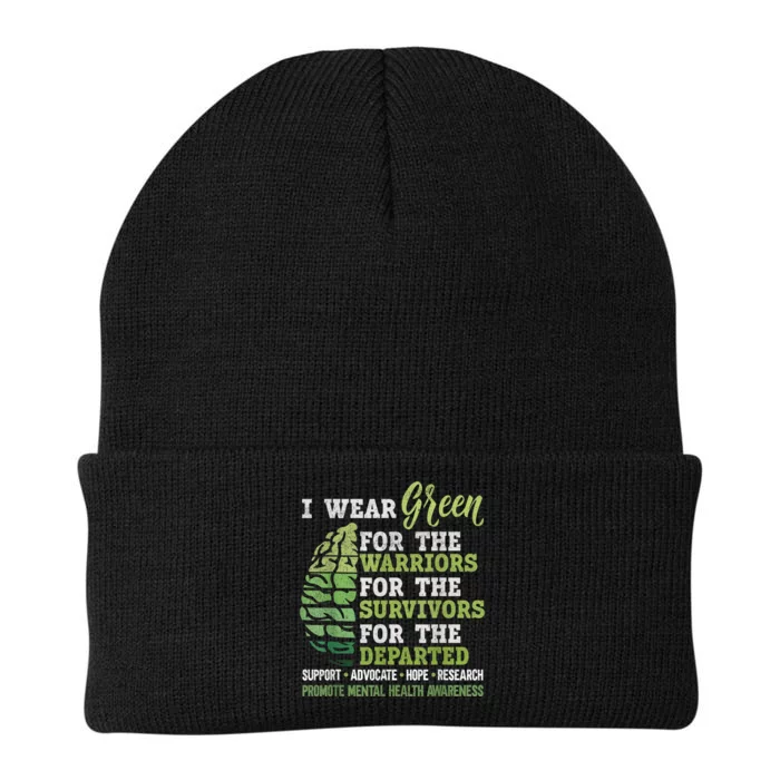 Mental Health Awareness Matters Support I Wear Green Warrior Knit Cap Winter Beanie