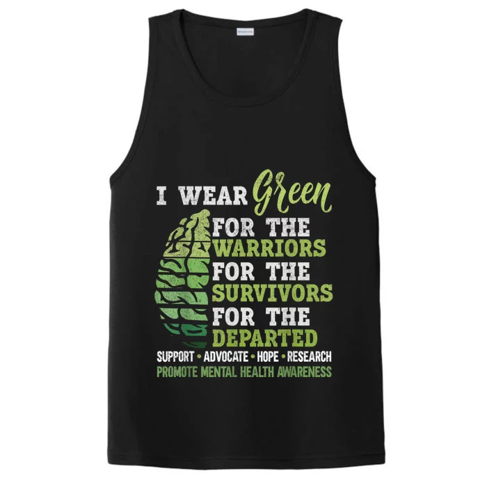 Mental Health Awareness Matters Support I Wear Green Warrior Performance Tank