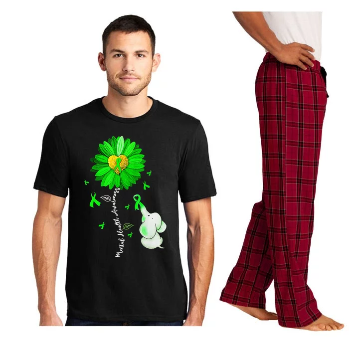 Mental Health Awareness Sunflower Green Ribbon Elephant Pajama Set