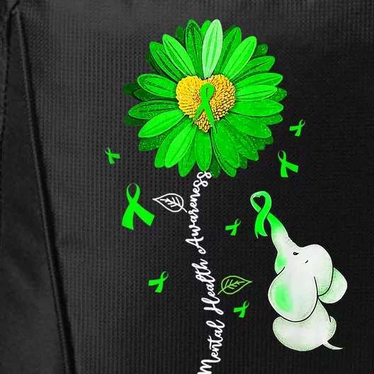 Mental Health Awareness Sunflower Green Ribbon Elephant City Backpack