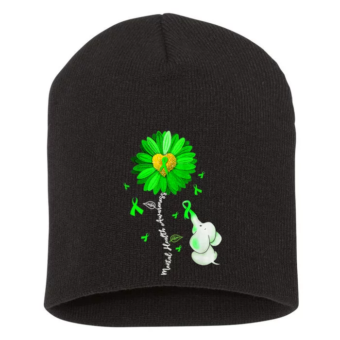 Mental Health Awareness Sunflower Green Ribbon Elephant Short Acrylic Beanie