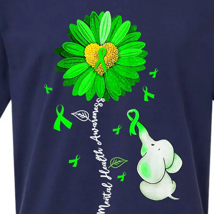 Mental Health Awareness Sunflower Green Ribbon Elephant Sueded Cloud Jersey T-Shirt