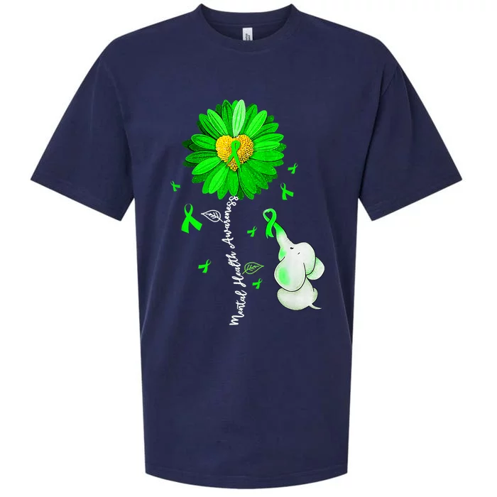 Mental Health Awareness Sunflower Green Ribbon Elephant Sueded Cloud Jersey T-Shirt