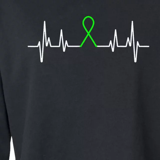 Mental Health Awareness Month Green Ribbon Heartbeat Cropped Pullover Crew