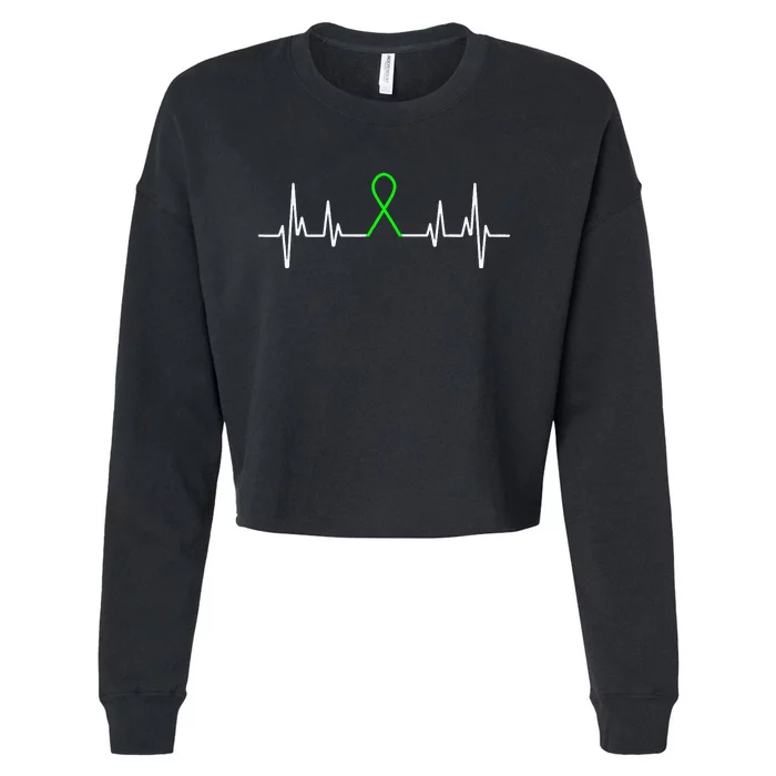 Mental Health Awareness Month Green Ribbon Heartbeat Cropped Pullover Crew