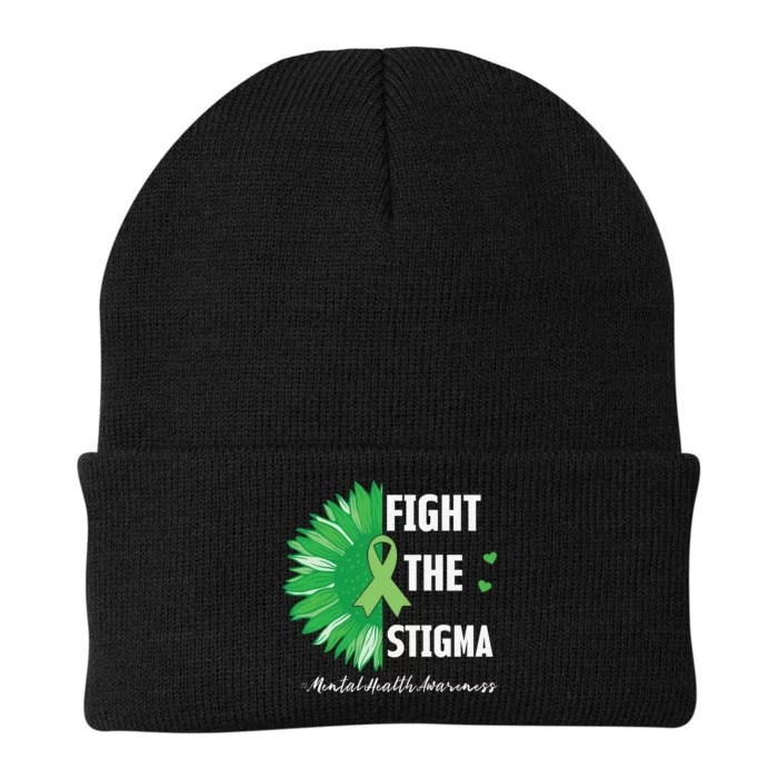 Mental Health Awareness Sunflower Fight The Stigma Knit Cap Winter Beanie