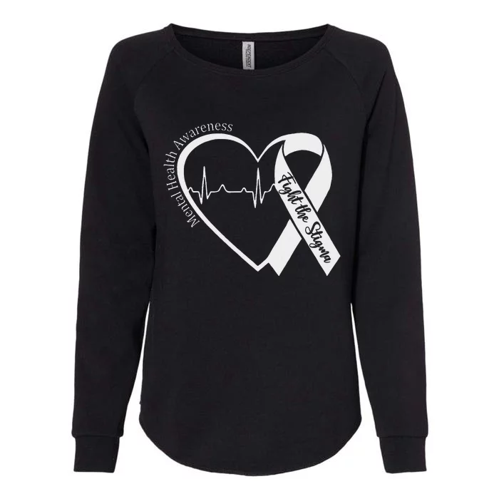 Mental Health Awareness Heart Fight The Stigma Green Ribbon Womens California Wash Sweatshirt