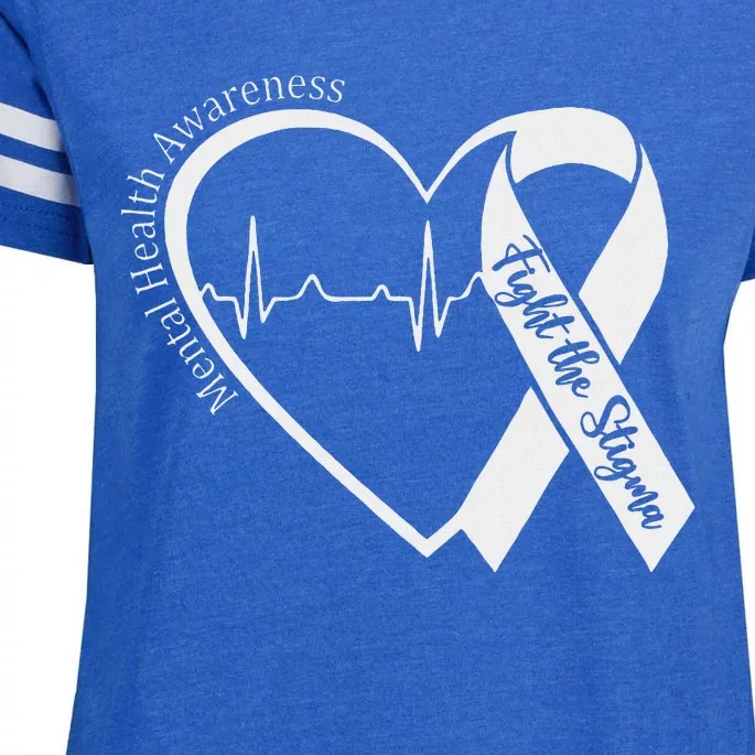 Mental Health Awareness Heart Fight The Stigma Green Ribbon Enza Ladies Jersey Football T-Shirt