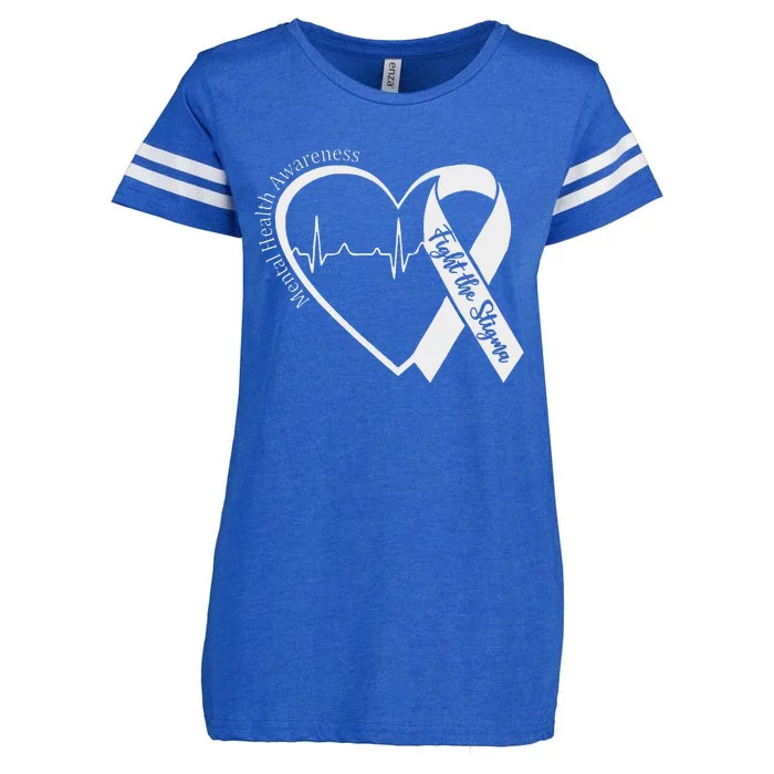 Mental Health Awareness Heart Fight The Stigma Green Ribbon Enza Ladies Jersey Football T-Shirt