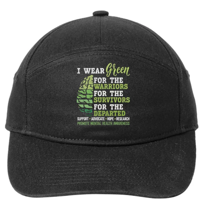 Mental Health Awareness Matters Support I Wear Green Warrior 7-Panel Snapback Hat