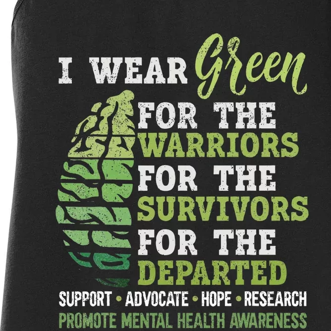 Mental Health Awareness Matters Support I Wear Green Warrior Women's Racerback Tank