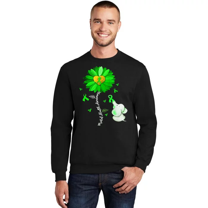 Mental Health Awareness Green Sunflower Ribbon Elephant Sweatshirt