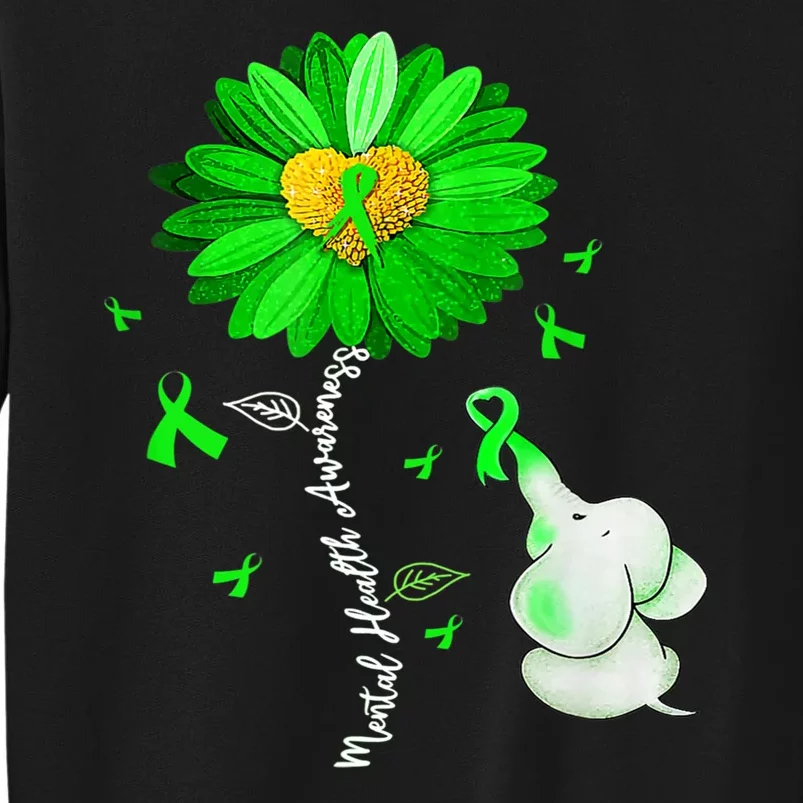 Mental Health Awareness Green Sunflower Ribbon Elephant Sweatshirt