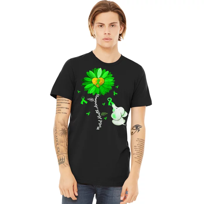 Mental Health Awareness Green Sunflower Ribbon Elephant Premium T-Shirt