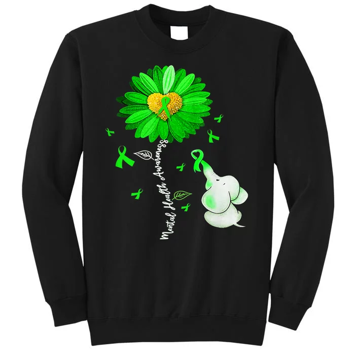 Mental Health Awareness Green Sunflower Ribbon Elephant Tall Sweatshirt